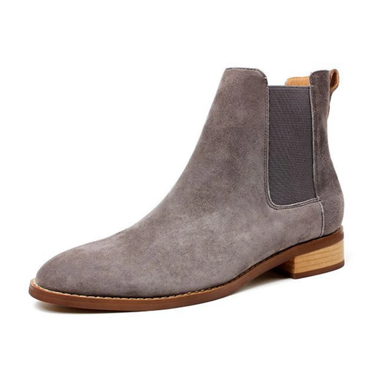 Private Brand Fashion Gray Cow Suede Leather Women Ankle Chelsea Boots