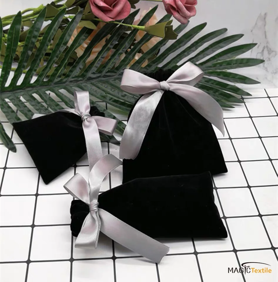 China Factory Pink colorful Gifts Organizer Bag Bowknot Jewellery Satin Pouch With Logo