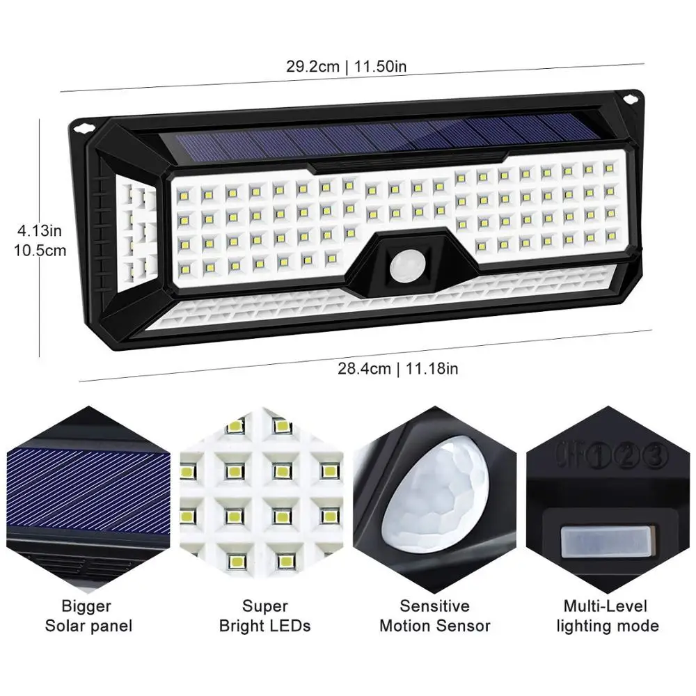 new product 1000 lumen 136 LED solar LED outdoor pir motion sensor wall light for garden