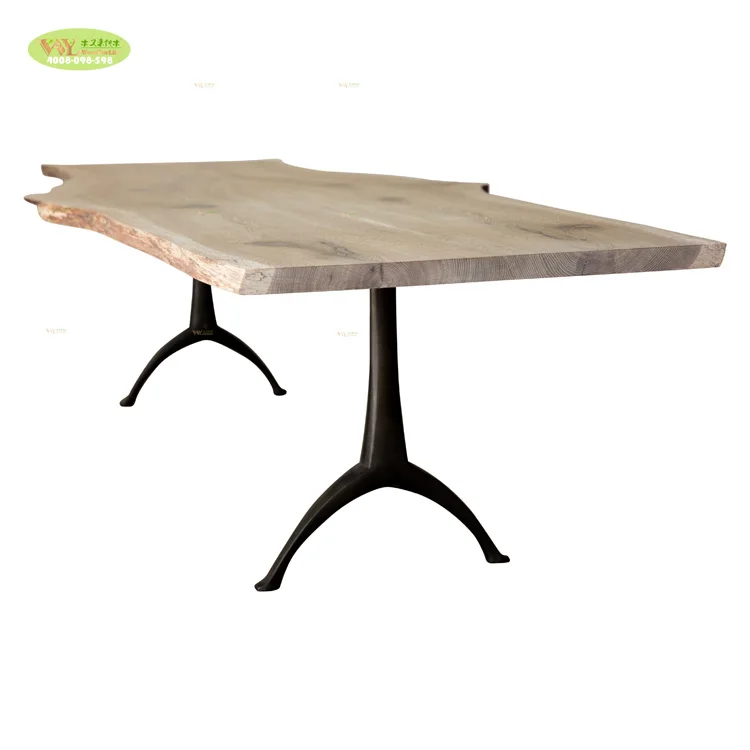 Home Furniture Solid Wood Dining Table Live Edge/ Wishbone Metal Legs Dining Table Wood
