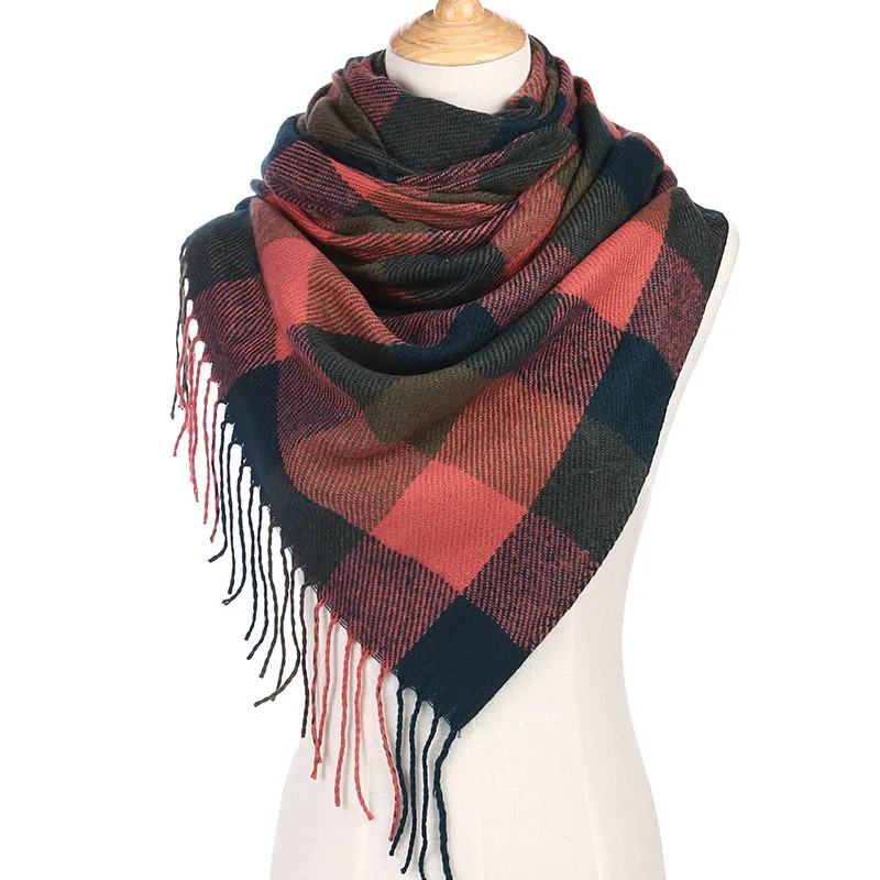 Fashion plaid autumn winter scarf for women shawls wrap warm thick cashmere lady pashmina female bandana with tassel