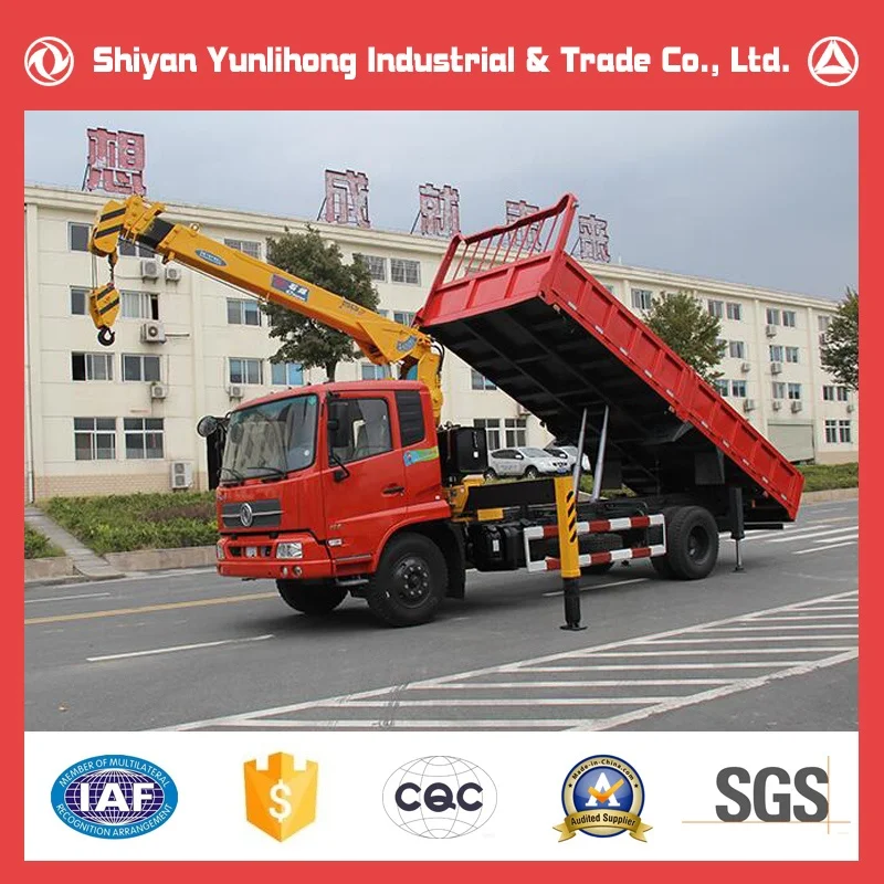 Dongfeng 4x2 15 ton 6 wheel Dump Truck With mounted 8 Tons Telescopic Boom Mounted Crane For Sale
