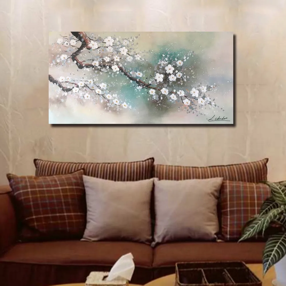 Bestselling handmade  white flower plum blossom decorative painting wall art  framed canvas