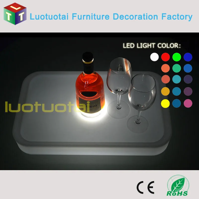 New design led light hollow serving tray Polyethylene Plastic Barware wine glass Tray LTT-WB21