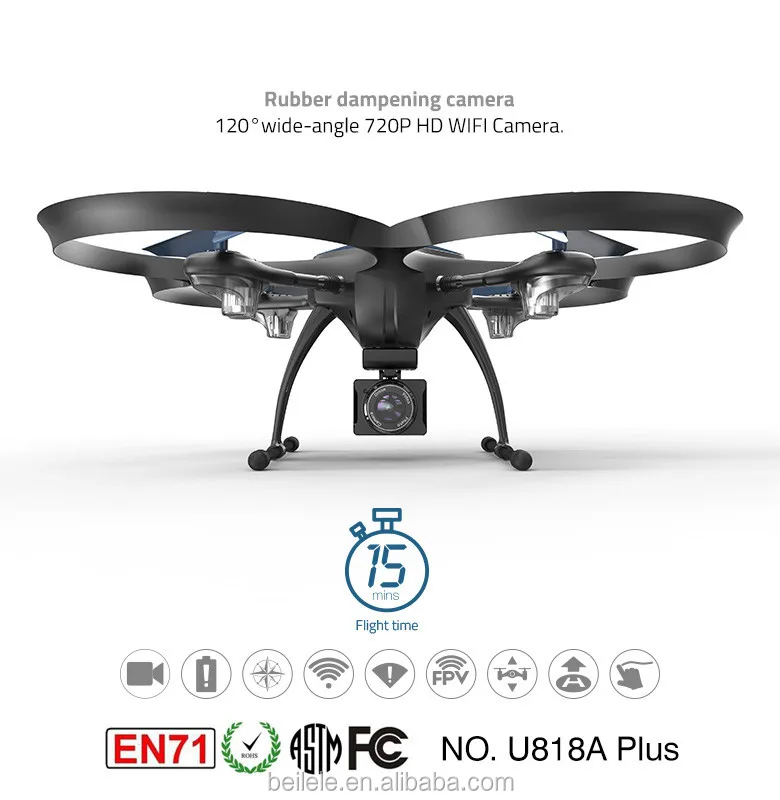 Traveler Beginner Drone with Optical Anti-Shake HD FPV Camera 1280 x 720P UDI U818A-Plus WIFI Altitude Hold Stable Quadcopter