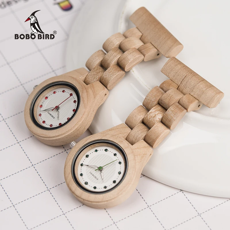 Antique Diamond Nurse Wristwatch Wooden Pocket Watch with wood strain