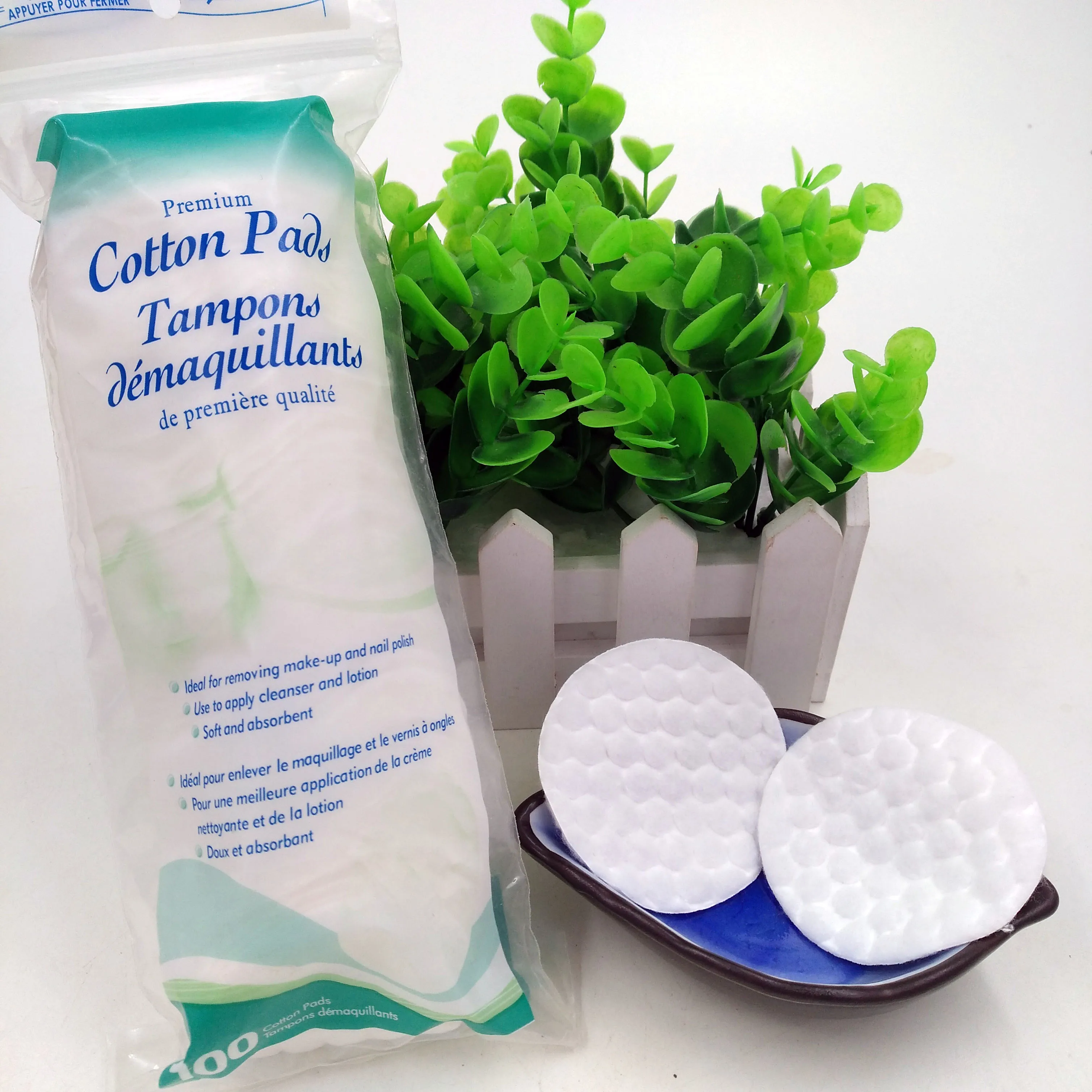 Pure Embossed Cosmetic Non Absorbent Cotton  Make Up Pads For Beauty