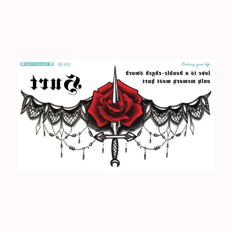 BC-002 chest breast garland flower temporary tattoo sticker long time lasting water proof water transfer tattoo sticker