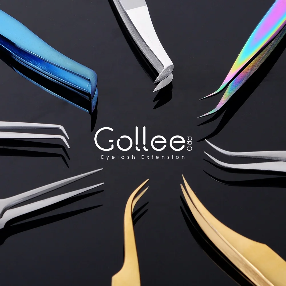 Gollee Stainless Precisely Sample Lightweight Japan Gold Lash Tweezer Volume Eyelash Tweezer