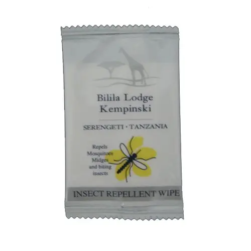 anti-insect wipes with active constituent citronella oil OEM factory anti-mosquito organic wet tissues in single sachet