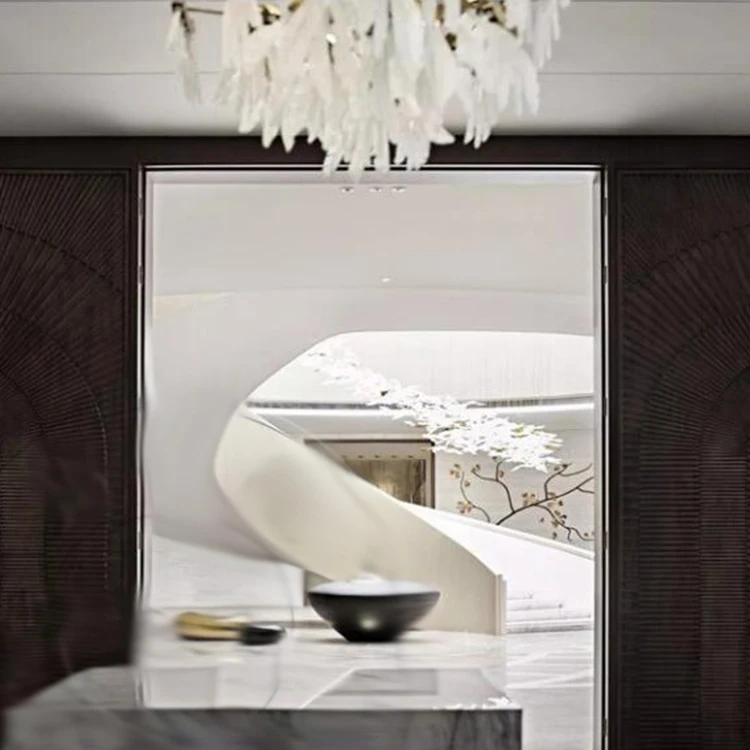  Hot Sale White and Gold Glass Leaf Chandelier Staircase Ceiling Lamps Crystal Led