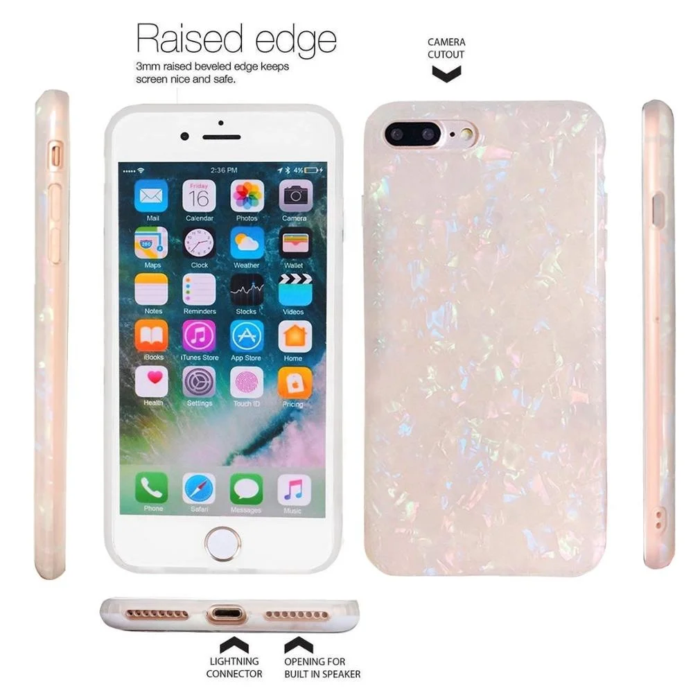 
Cute Glitter Phone Case For iPhone 7/ 8 Plus Pearly Translucent Shell Pattern Soft Silicone Rubber TPU Case Cover for Girls 