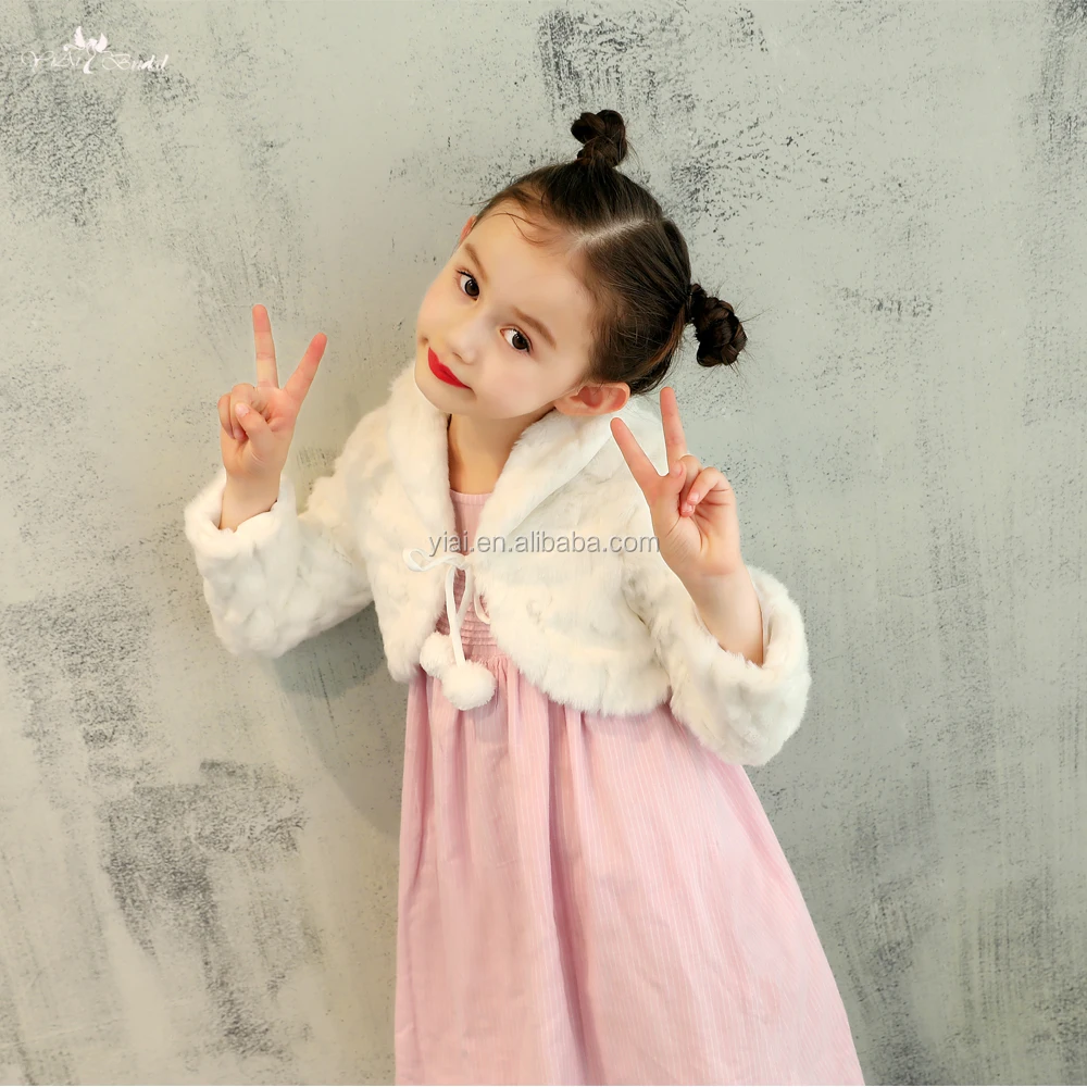 
LZP256 Lovely Fluffy White Fur Bolero Girls Winter Coat 