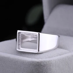925 Sterling Silver Adjustable Ring Blank For Inlay Jewelry Making Women Square Smooth Empty Rings Base Tray DIY Accessories