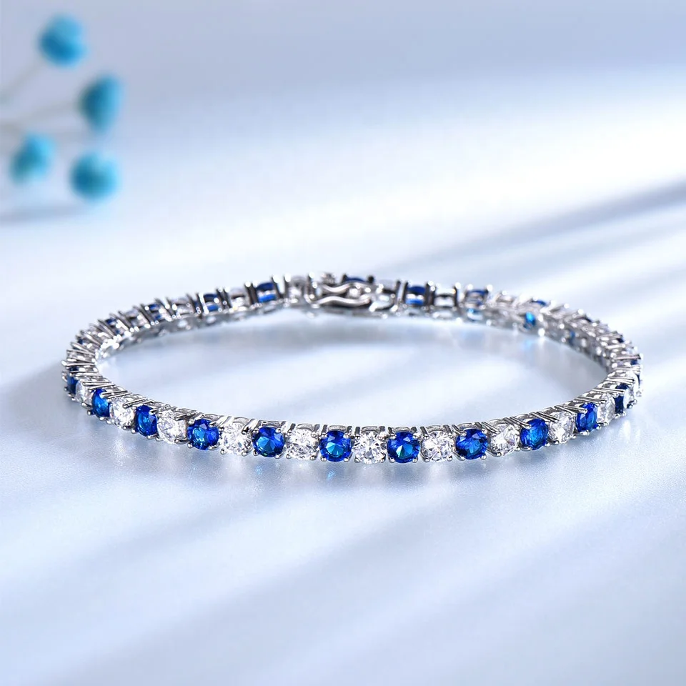 Luxury Created Nano Blue Sapphire Bracelet Women 925 Sterling Silver Jewelry Romantic Classic Wedding Fine Jewelry