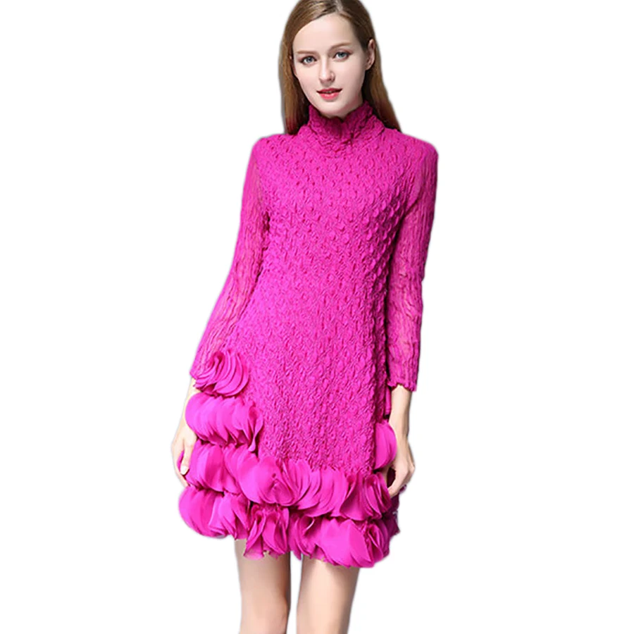 New Arrival Autumn Winter Warm Women Short Skirts Lace Dress In Solid Color