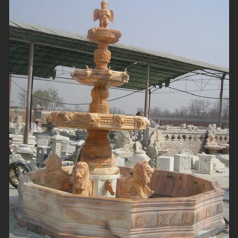 Outdoor young Girl And Lion Stone Water Fountain marble fountain garden