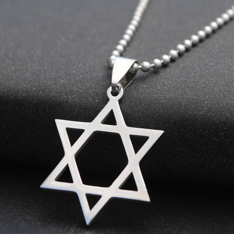 Trendy Silver tone Stainless Steel Jewish Star of David Charm Pendant Necklace With 50cm Chain For Men Women Wholesale Jewelry