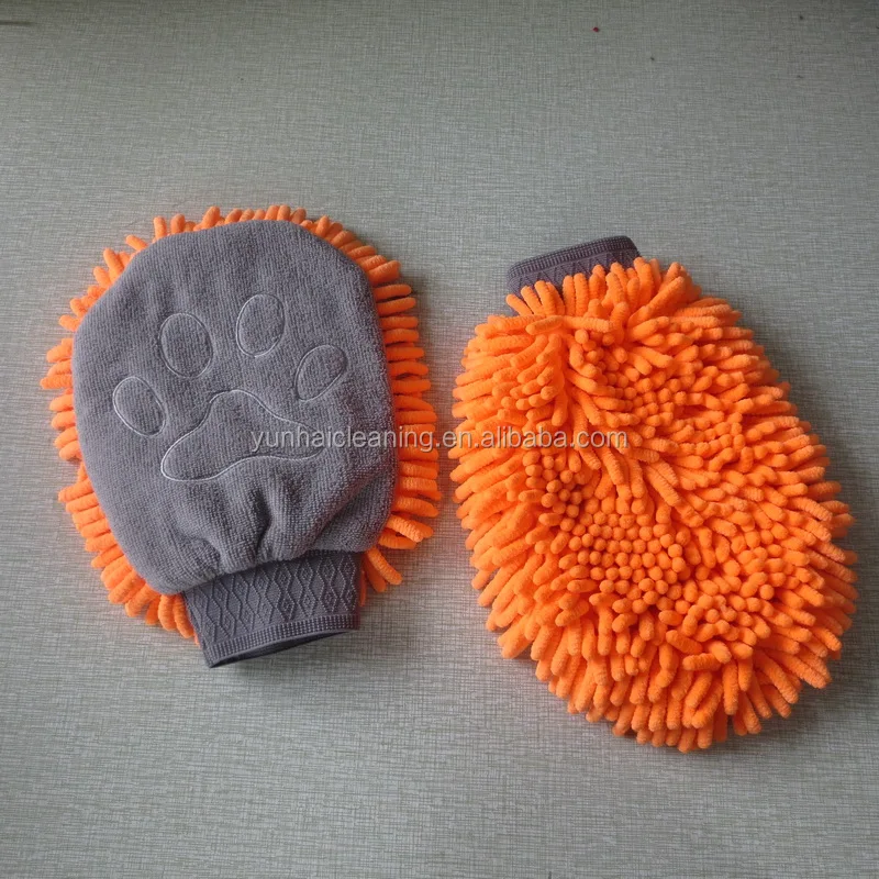 Microfiber chenille pet wash mitt embroidery wash mitt