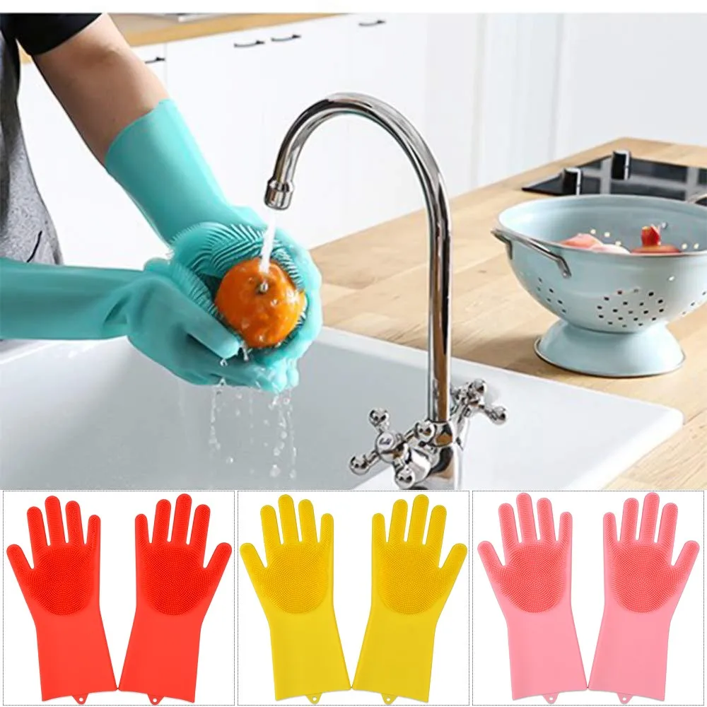Amazon Food Grade Heat Resistant Silicone Scrubber Brush Kitchen Cleaning Glove Dish Washing Glove