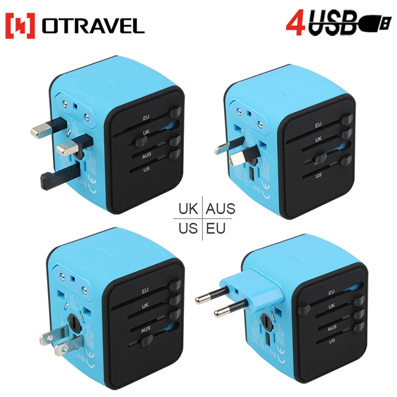 Travel adapter Outlet adapter travel accessory with 4 USB ports Universal Charger (UK, US, AU, Europe & Asia)