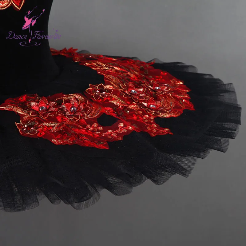 Black swan professional ballet costume velvet bodice and 7 layers stiff tulle pancake tutu skirt BLL086