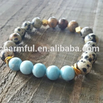 BS0181298 blue gemstone beaded labradorite and dalmatian jasper stone bead stacking bracelet