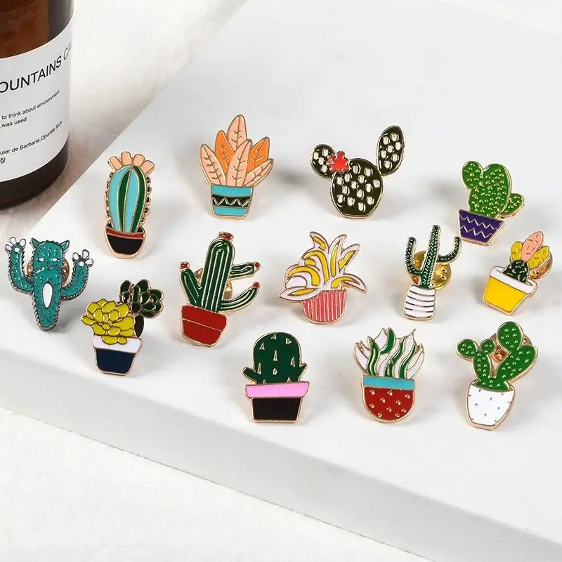 Cute Cactus Succulents Chlorophytum Potted Plant Brooch Cartoon Potted Plant Enamel Pins