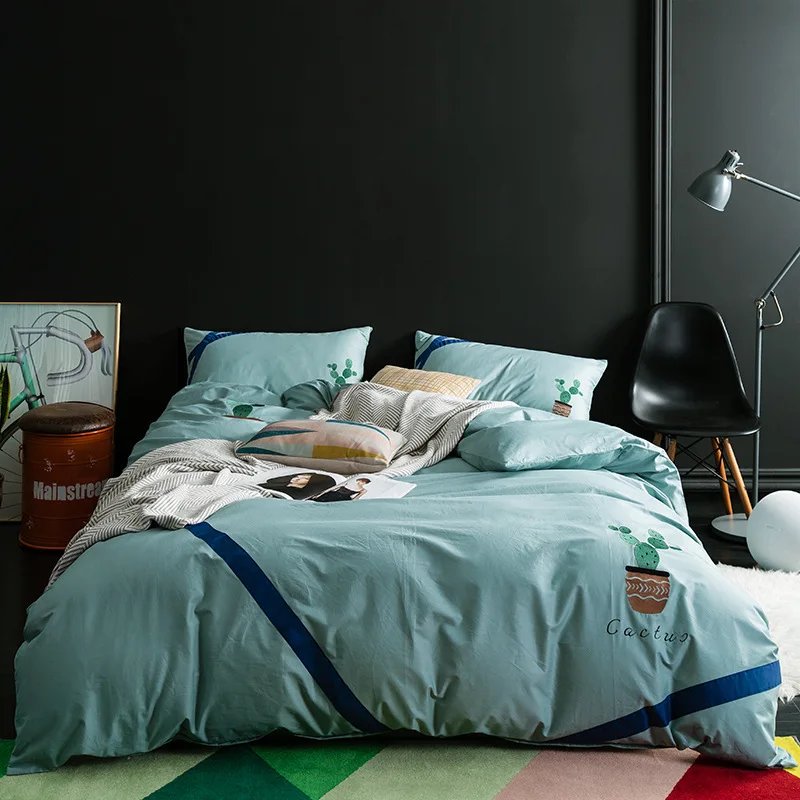 Комплект серого одеяла с вышивкой в сумке, королевский комплект постельного белья, 4 предмета, пододеяльник, простыня и подушка