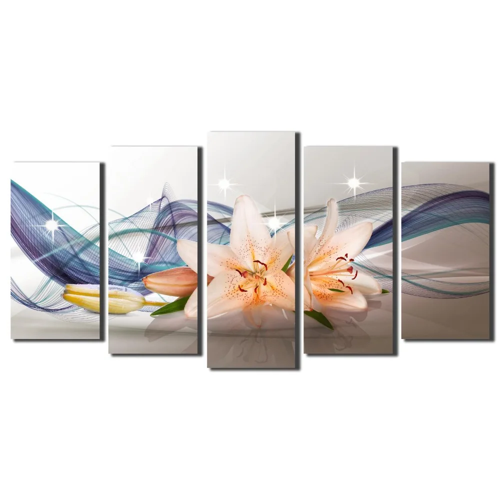 5 панелей, Подарочная Настенная картина, художественный декор, цветочные принты на холсте для гостиной