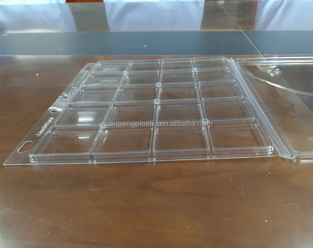 Vacuum formed PET blister clamshell packaging for coins Transparent waterproof clear PET plastic tray for coins with low cost
