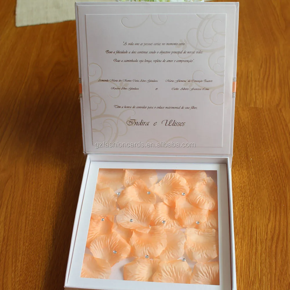 2024 Newest Design Orange Plastic Flowers White Paper Invitations DIY Craft Luxury Wedding Hardcover Invitation Box
