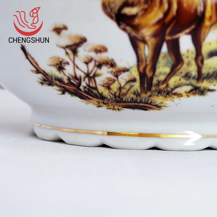 Health Durable 8 Inch Coffee Golden Elk Chinese Antique Teapots Handpainted Teapot Porcelain Tea Pot