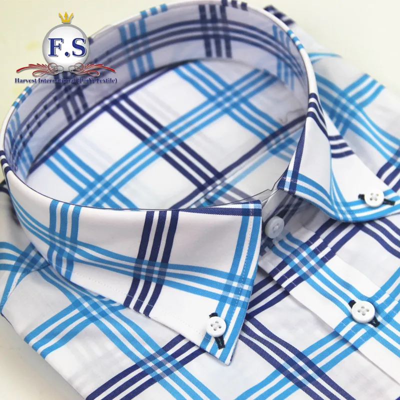 bright blue plaid/madras high end men shirt short sleeve