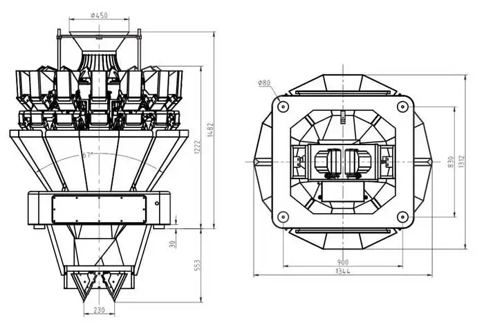 Standard 14 head multihead weigher weighing and packing machine for weighing snack foods