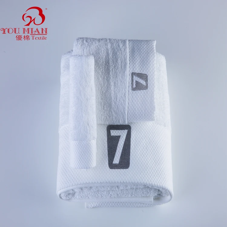 Good Absorbent High Quality 5 Star Hotel 100% Cotton White Towels Custom 3pcs Towel Set