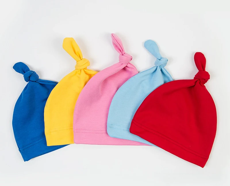 Wholesale multicolor adjustable knot soft cotton newborn baby hats