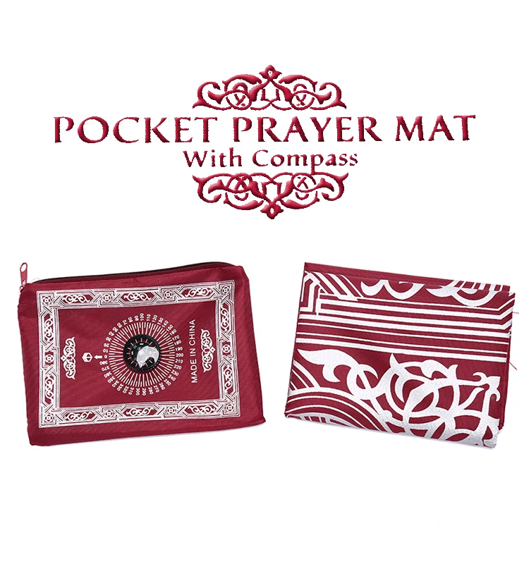 Islamic travel pocket sejadah muslim prayer mat with compass wholesale manufacturer for five colors.