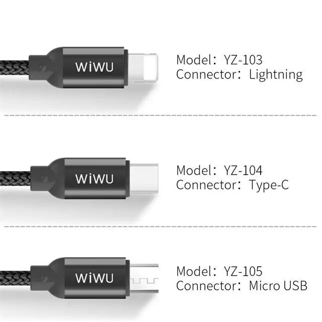  WiWU нейлоновый плетеный кабель для быстрой зарядки micro USB Light ning Type C