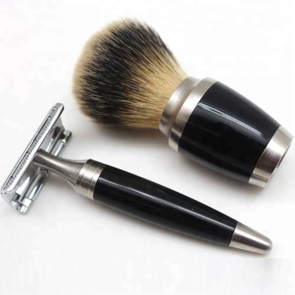 JDK New Patent 3 Piece Shave Set In Silver For Men Badger Hair Shaving Brush and Razor Stand Shaving Set