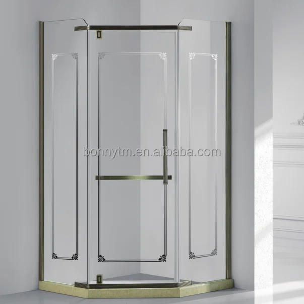 QP3 Modern series Portable Frosted Glass Shower Enclosure Diamond Shape Shower room/Shower Cabin with French Antique Brass Plate