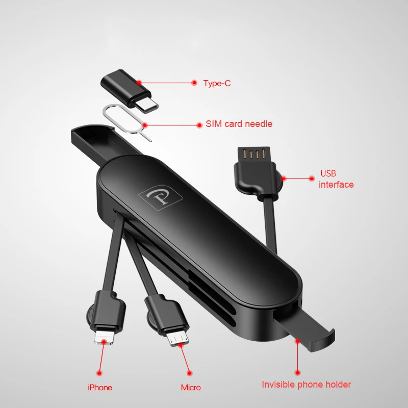 JCX/Folding Knife Mini 3 in 1 With Bracket Charging Micro USB Cable For iPhone Type c Android