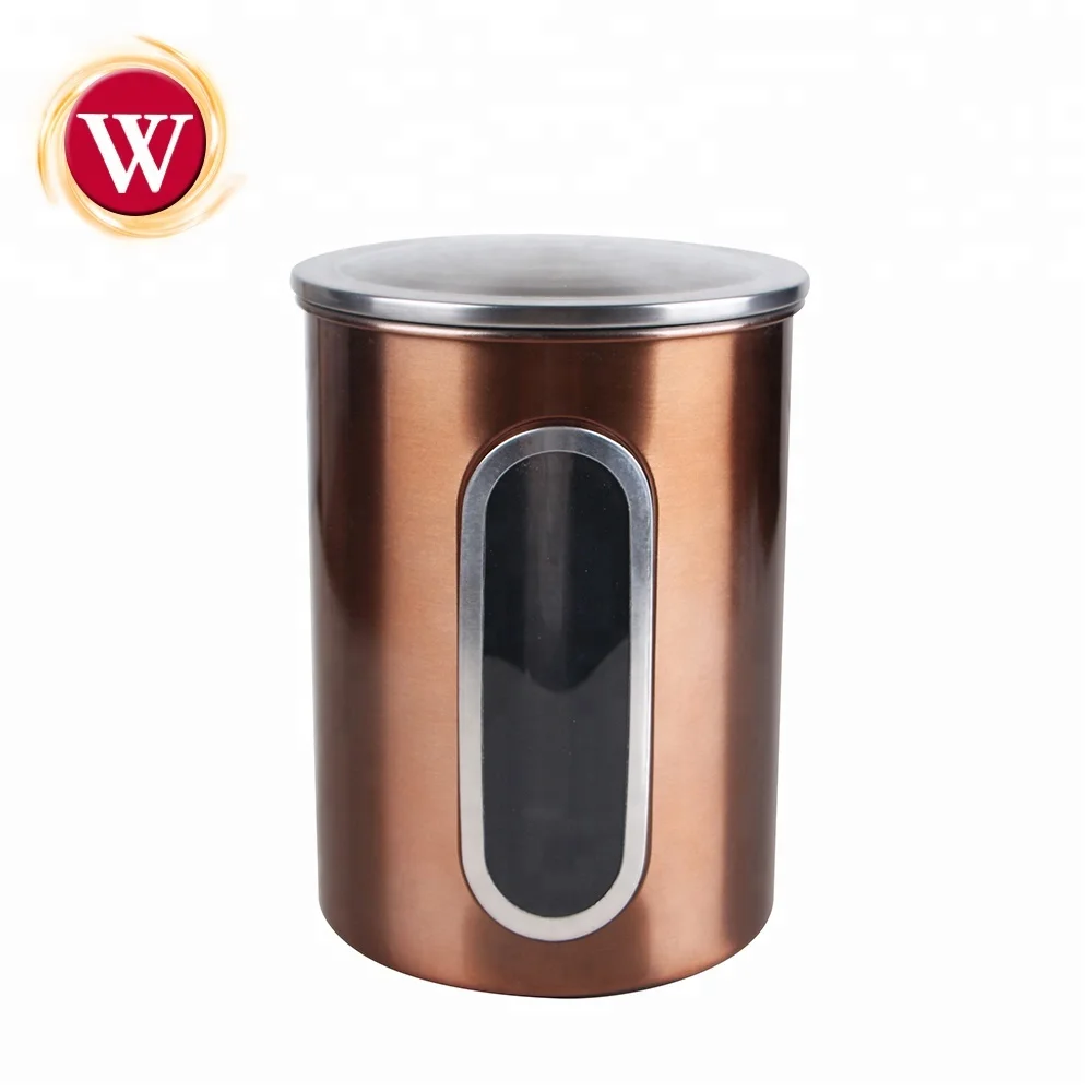 Металлическая медная кухонная канистра с окном для хранения кофе чая сахара