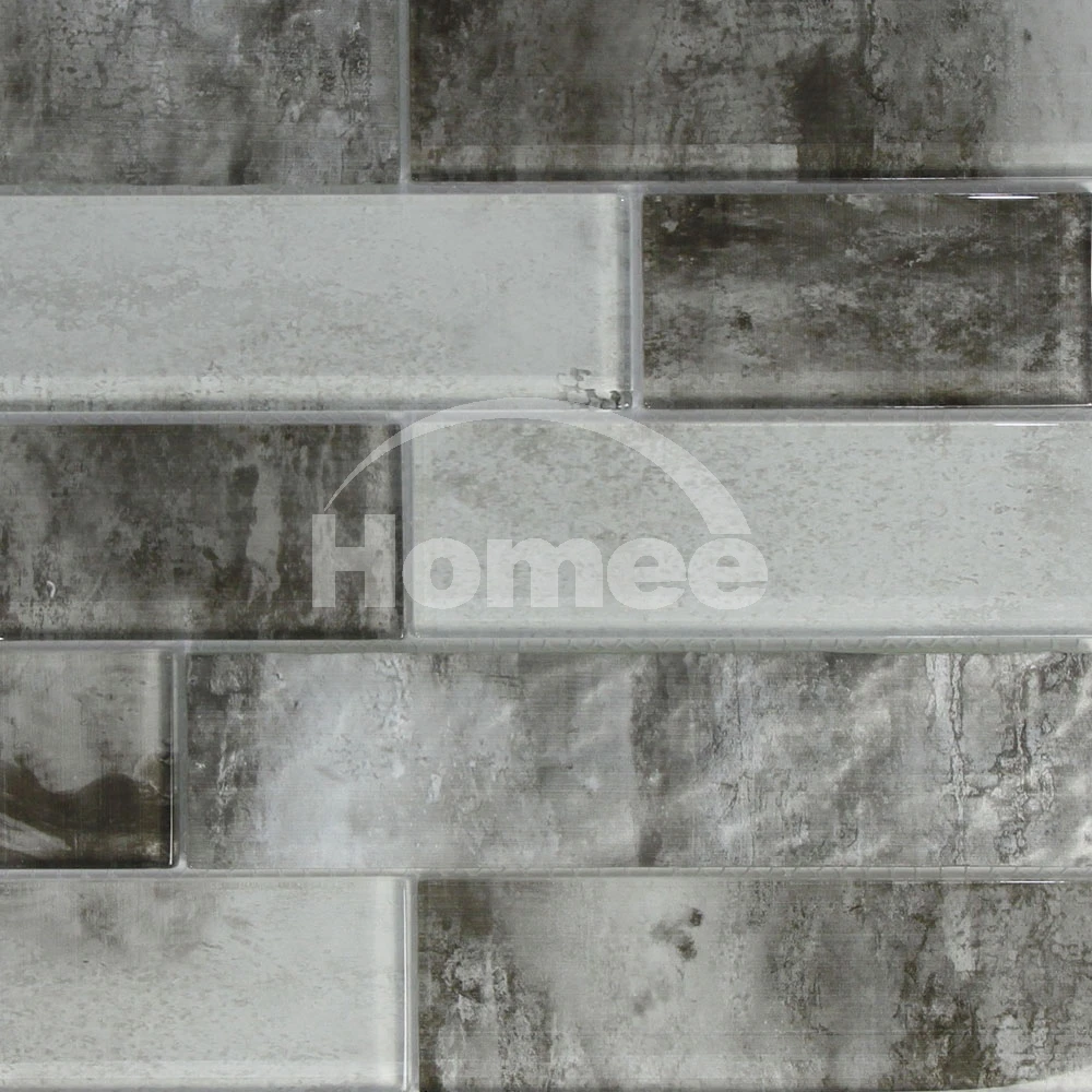 shower grey backsplash mini subway tile color mix inkjeted printing glass brick pattern mosaic for wall tiles
