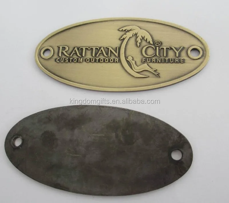 Brass embossed name plate, metal furniture logo metal sign