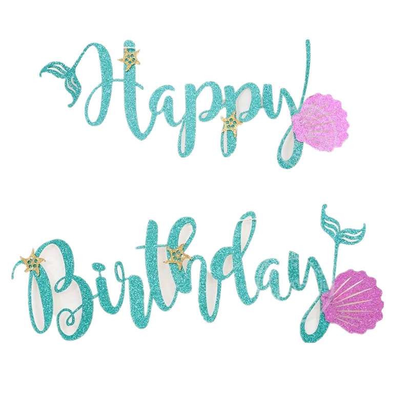 2018 Hot Sparkling Blue Mermaid Style Happy Birthday Bunting Banner Birthday Party Decoration