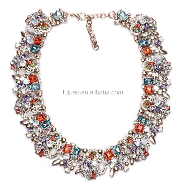 
Fashion 2017 luxury multi color chunky gold chain rhinestone choker necklace 