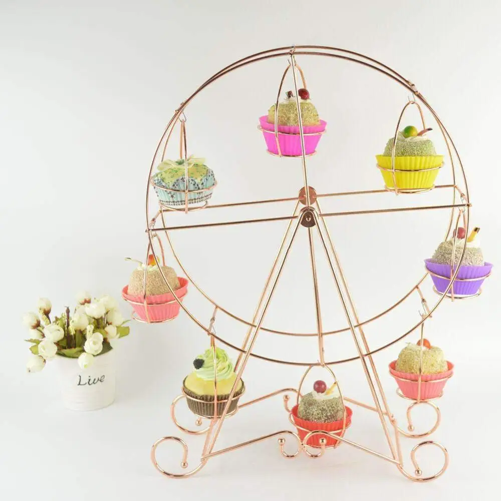 Wideny Home Party decoration Plated Metal wire Rose Gold wedding Ferris wheel cupcake stand
