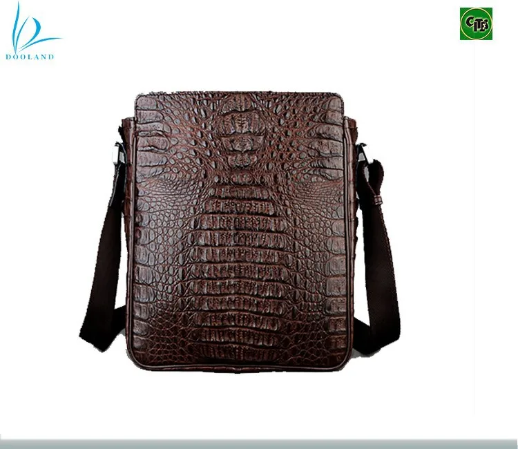 High quality caiman hornback skin genuine crocodile leather men bag shoulder bag