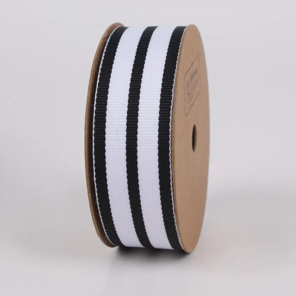 LaRibbons Wholesale Custom Black and White Striped Grosgrain Ribbon for Gift